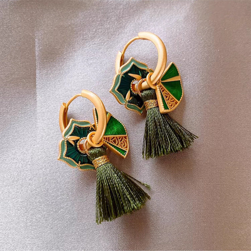 Ethnic Style Flower Fan-shaped Tassel Earrings