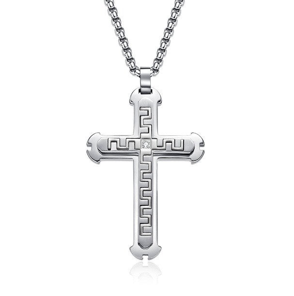 Men's Titanium Steel Two-tone Inlaid Cross Pendant