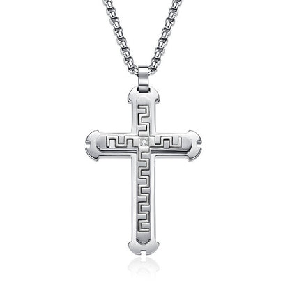 Men's Titanium Steel Two-tone Inlaid Cross Pendant