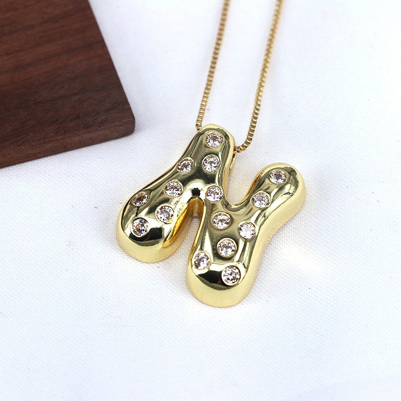 Gold-plated Balloon Bubble Inlaid Zirconium 26 Letter Pendant Necklace