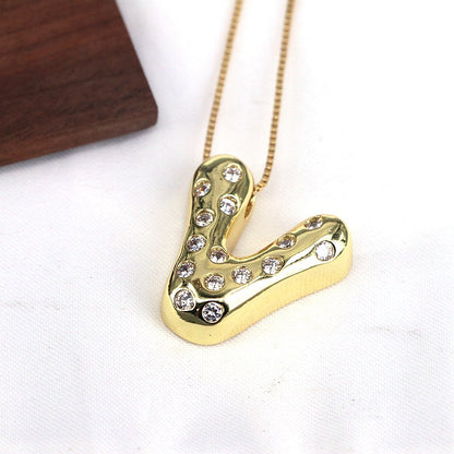 Gold-plated Balloon Bubble Inlaid Zirconium 26 Letter Pendant Necklace