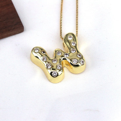 Gold-plated Balloon Bubble Inlaid Zirconium 26 Letter Pendant Necklace