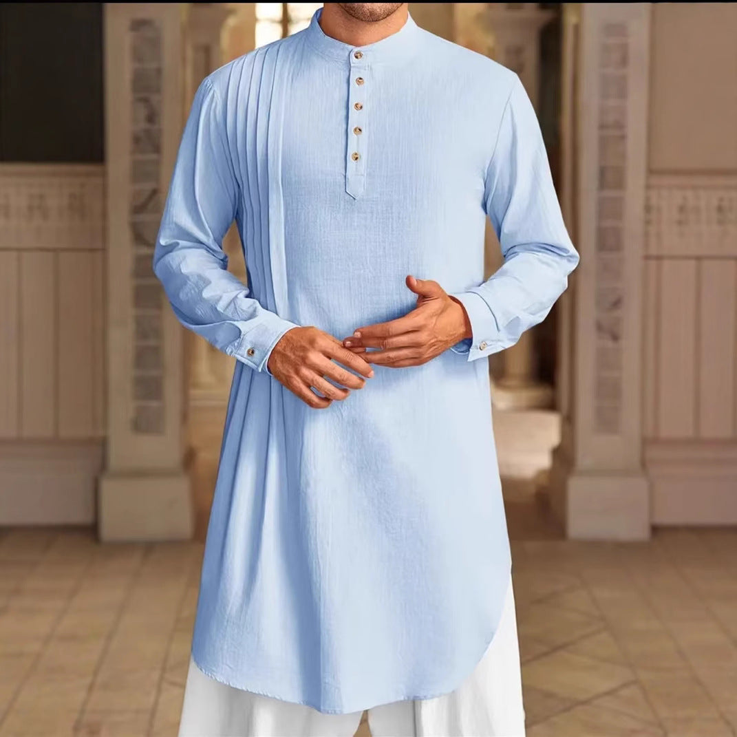 Men's Button Cotton Linen Shirt Robe