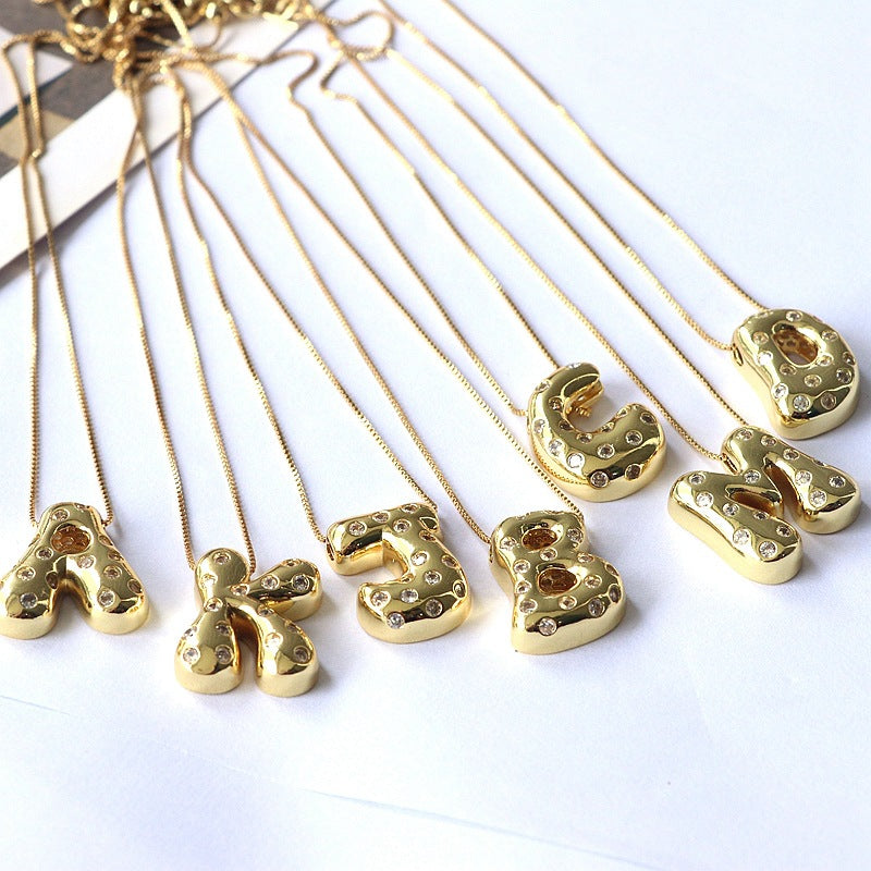 Gold-plated Balloon Bubble Inlaid Zirconium 26 Letter Pendant Necklace