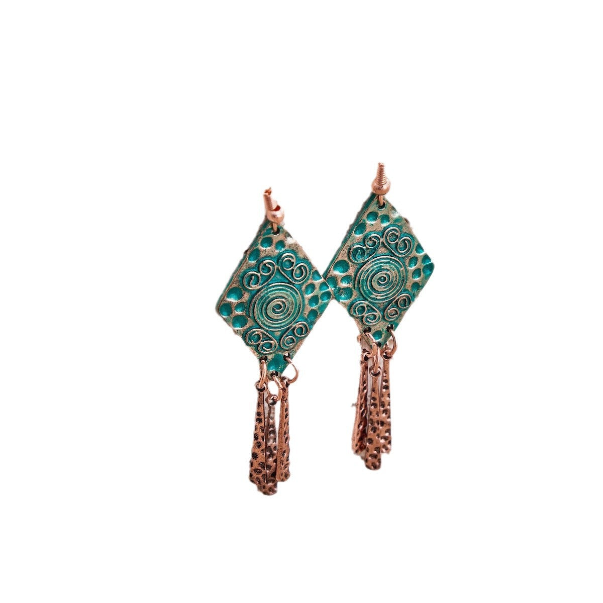 Lihuang Vintage Bohemian Bronze Carved Pendant Earrings