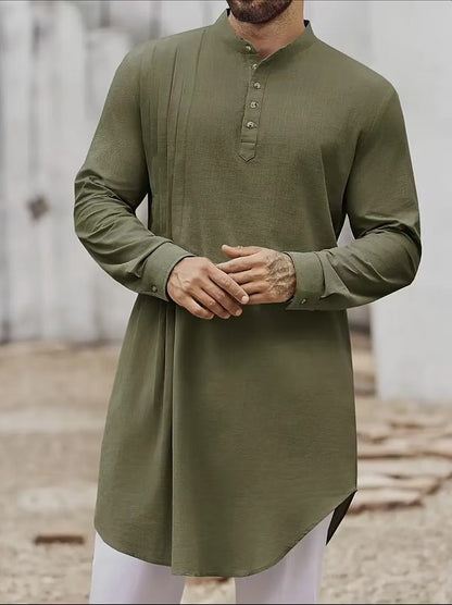 Men's Button Cotton Linen Shirt Robe