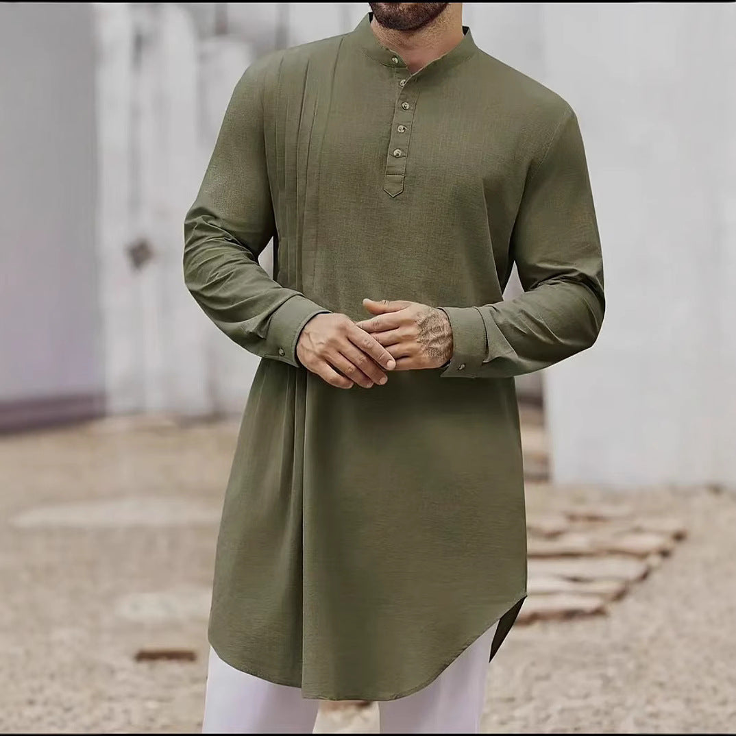 Men's Button Cotton Linen Shirt Robe