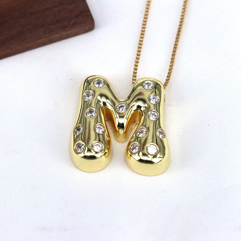 Gold-plated Balloon Bubble Inlaid Zirconium 26 Letter Pendant Necklace