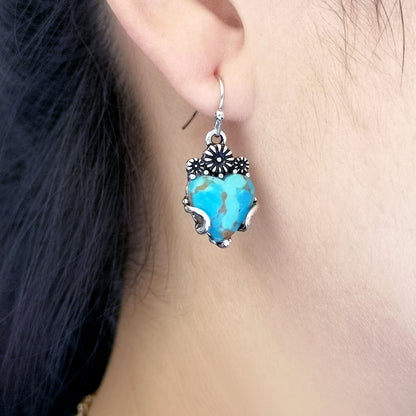 Vintage Floral And Heart-shaped Turquoise Earrings