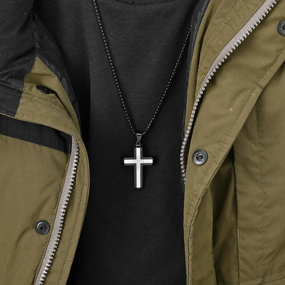 Men's Titanium Steel Two-tone Inlaid Cross Pendant