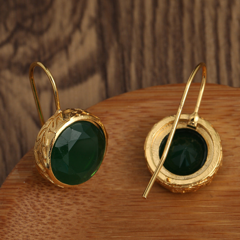 Simple Retro Green Gem Pendant Earrings