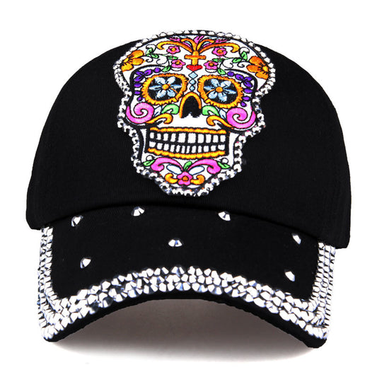 Skull Embroidery Applique Diamond Baseball Cap Korean Style