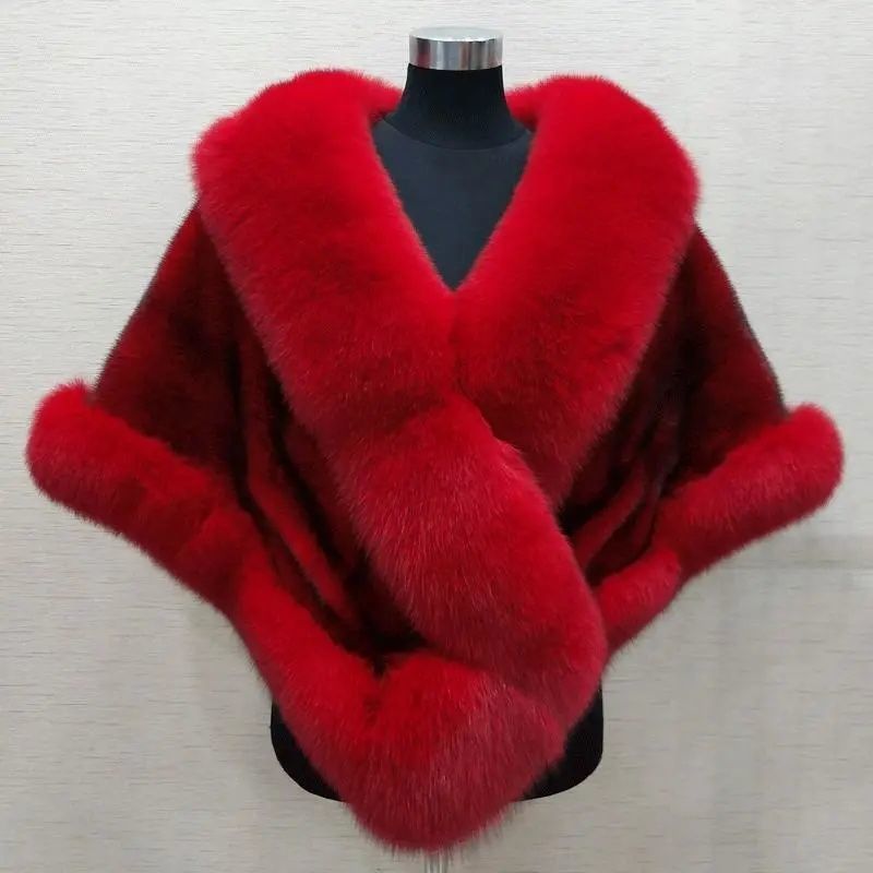 Imitated Mink Fox Fur Cape Coat Plus-sized Dress Shawl