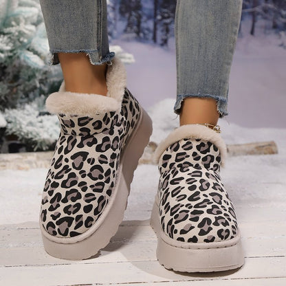 Thickened Bread Shoes Fleece-lined Warm Pedal Cross-border Leopard Print Cotton Boots