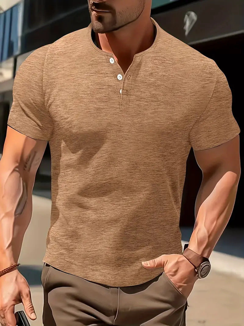 Men's Solid Color Casual Fashion Short Sleeved Shirt