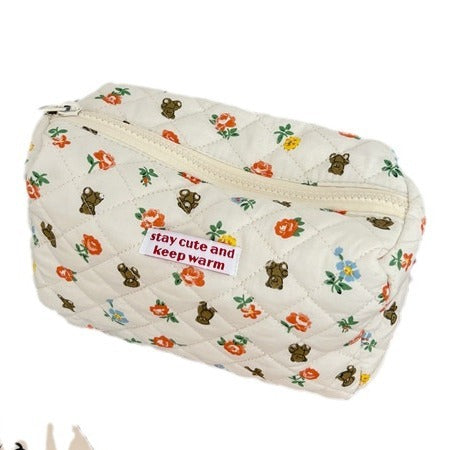 Women's Fashion Cartoon Bear Flower Cosmetic Bag