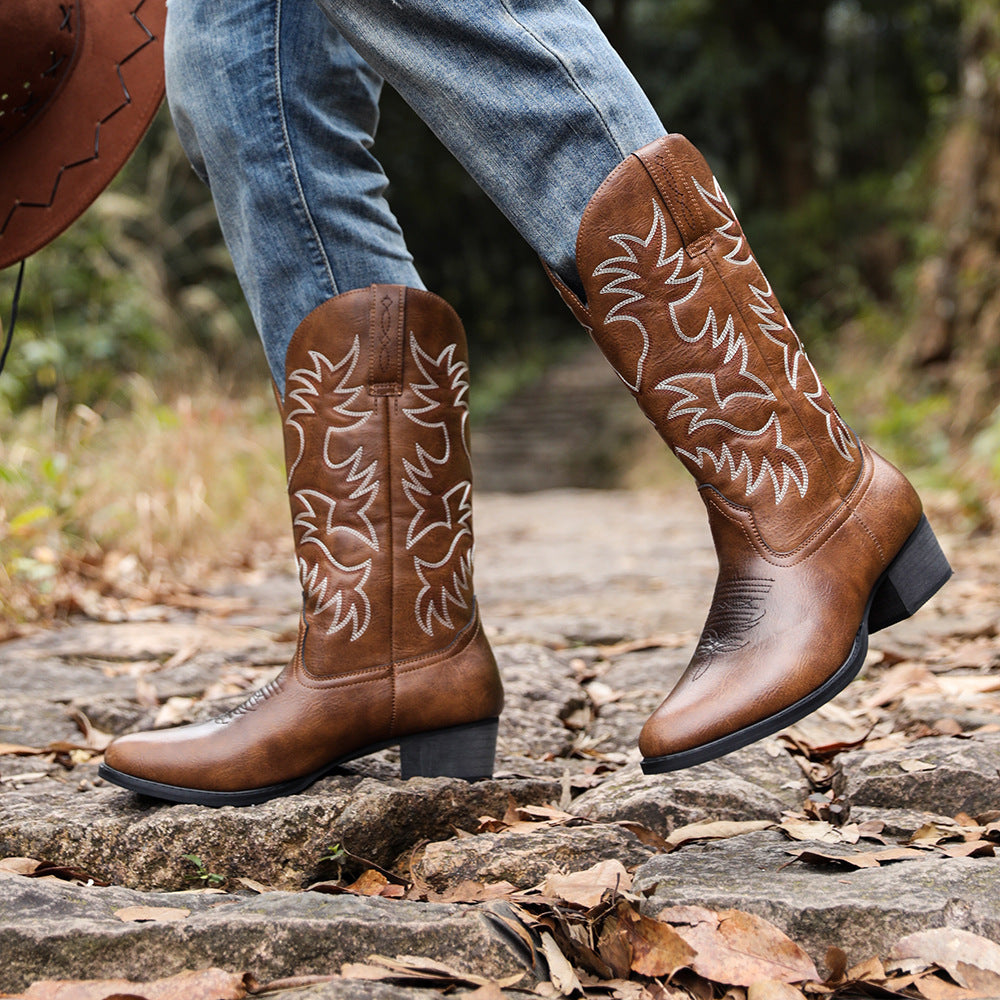 Embroidered High Heel Men's Cowboy Boot