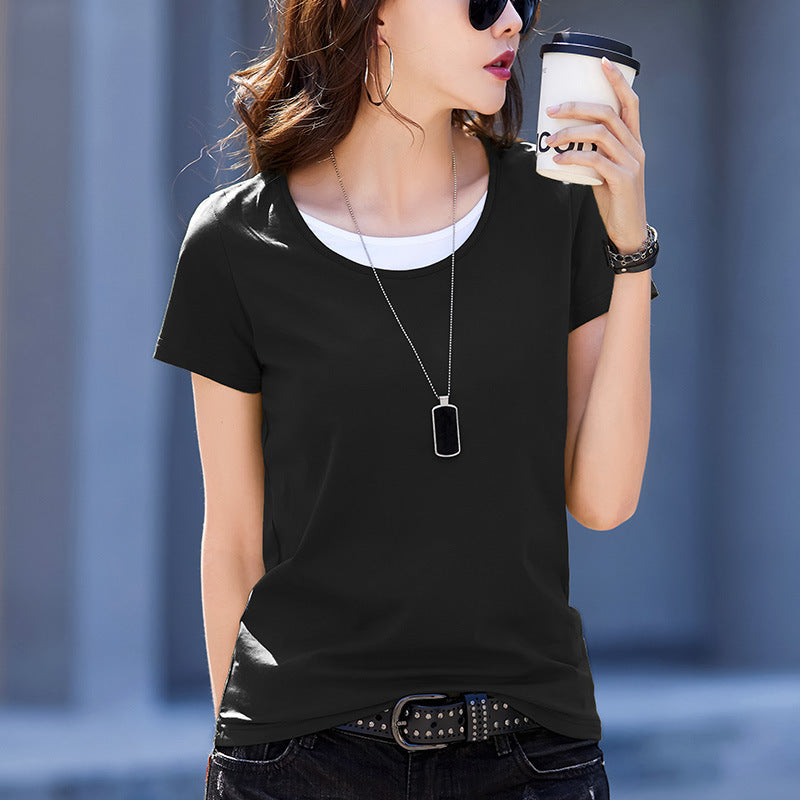 Fake Two-piece Top Women's Round Neck Short Sleeve T-shirt Women