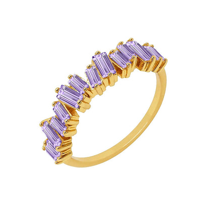 Micro-inlaid Color Zircon Copper Ring 18K Gold Geometric Fashion