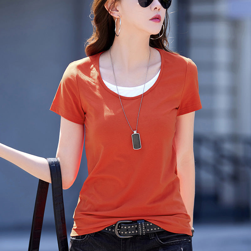 Fake Two-piece Top Women's Round Neck Short Sleeve T-shirt Women