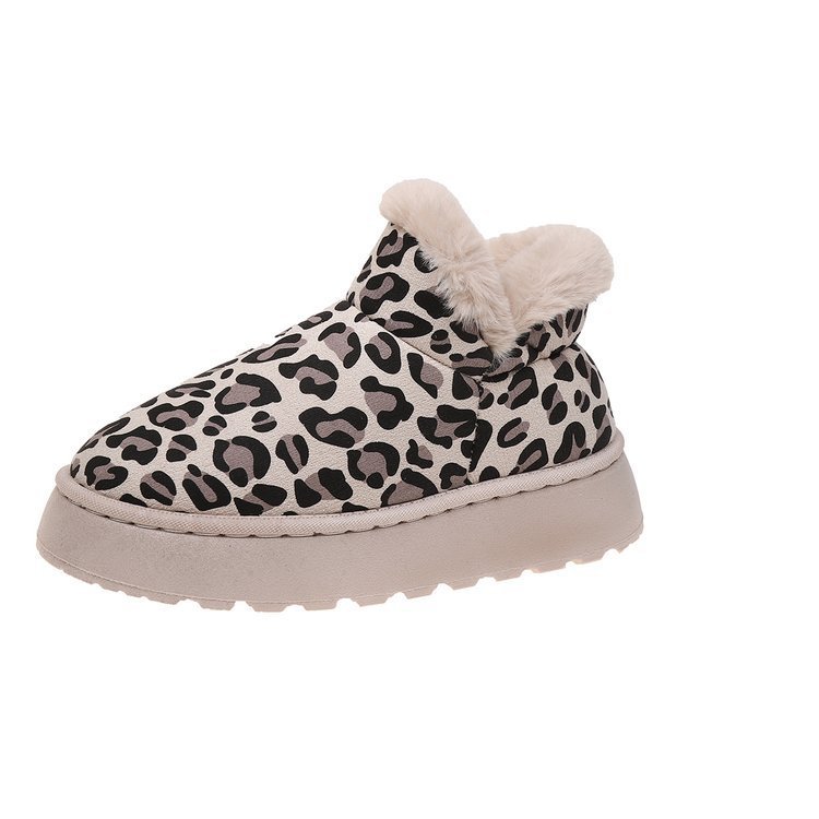 Thickened Bread Shoes Fleece-lined Warm Pedal Cross-border Leopard Print Cotton Boots