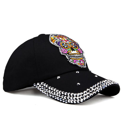 Skull Embroidery Applique Diamond Baseball Cap Korean Style