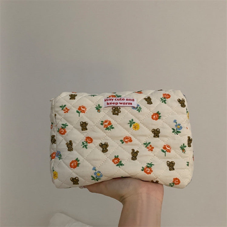 Women's Fashion Cartoon Bear Flower Cosmetic Bag