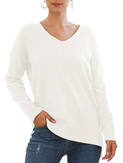 V-neck Batwing Sleeve Knitted Sweater