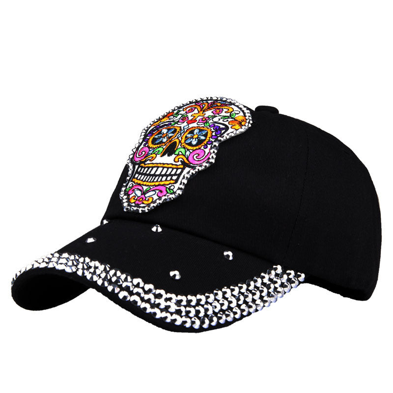 Skull Embroidery Applique Diamond Baseball Cap Korean Style