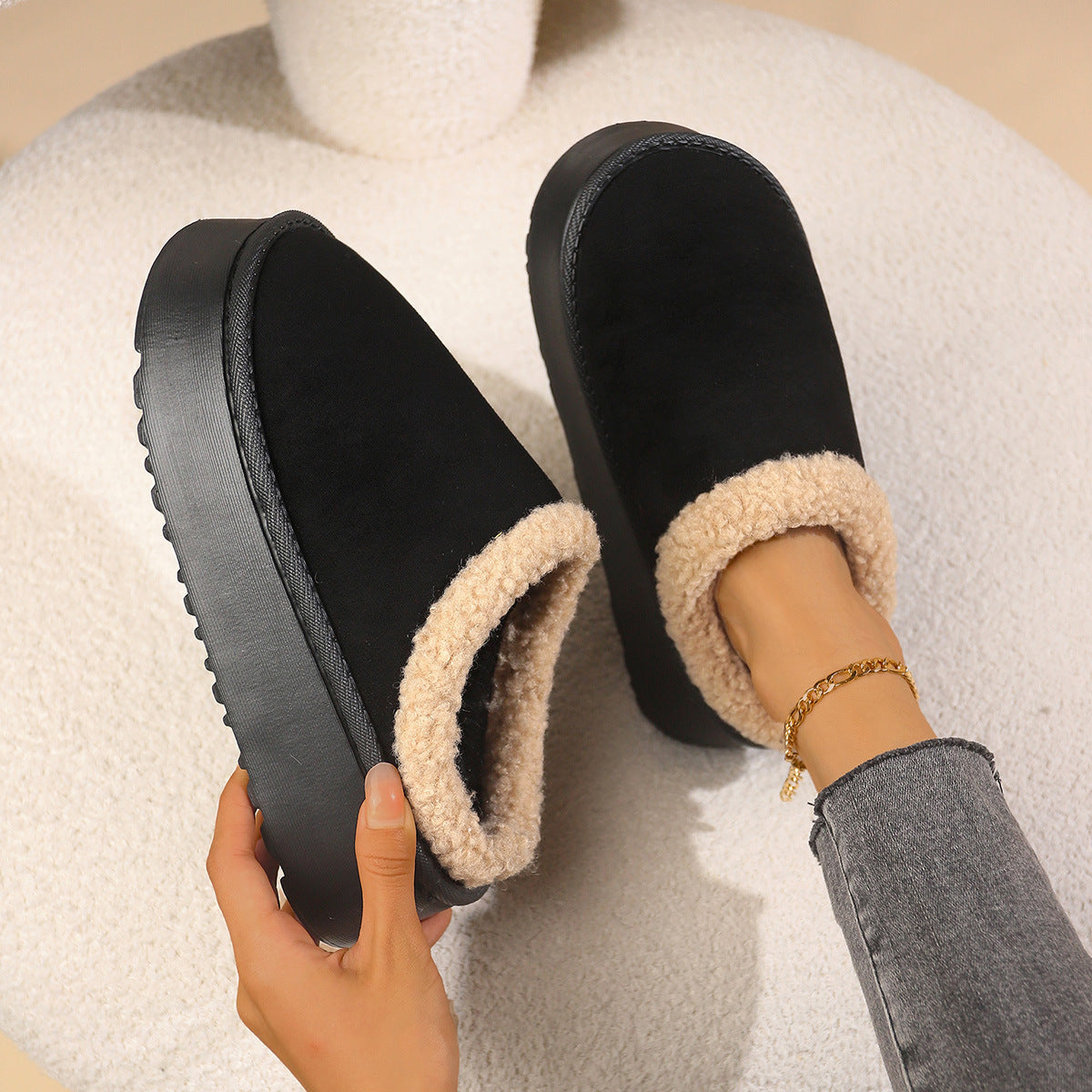 Women's Autumn And Winter Indoor Home Curling Slippers