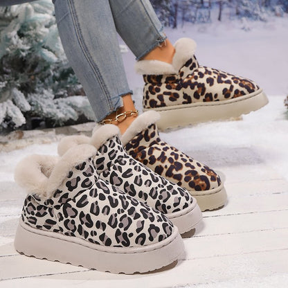 Thickened Bread Shoes Fleece-lined Warm Pedal Cross-border Leopard Print Cotton Boots