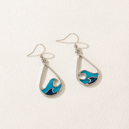 Tidal Blue Stainless Steel Necklace And Earrings Suite