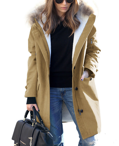 Women's Loose Extended Fur Collar Hooded Overcoat