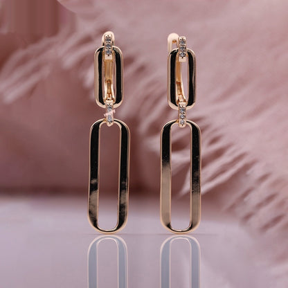 Micro-inlaid Natural Zircon Long Dangle Hollow Rose Gold Earrings